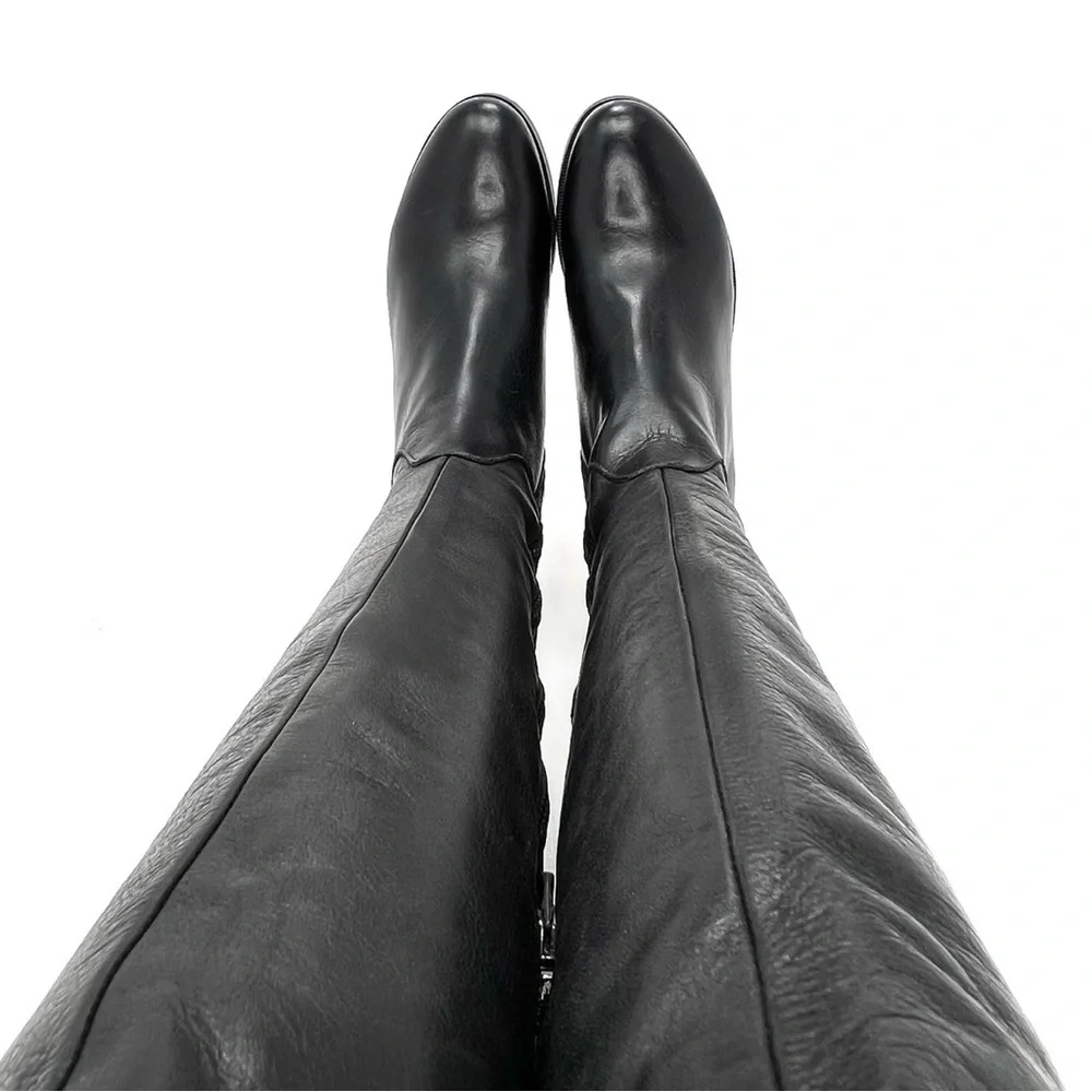NEW Ron White Boots Size 4.5 Piper Over The Knee OTK Black Leather Snake Pattern